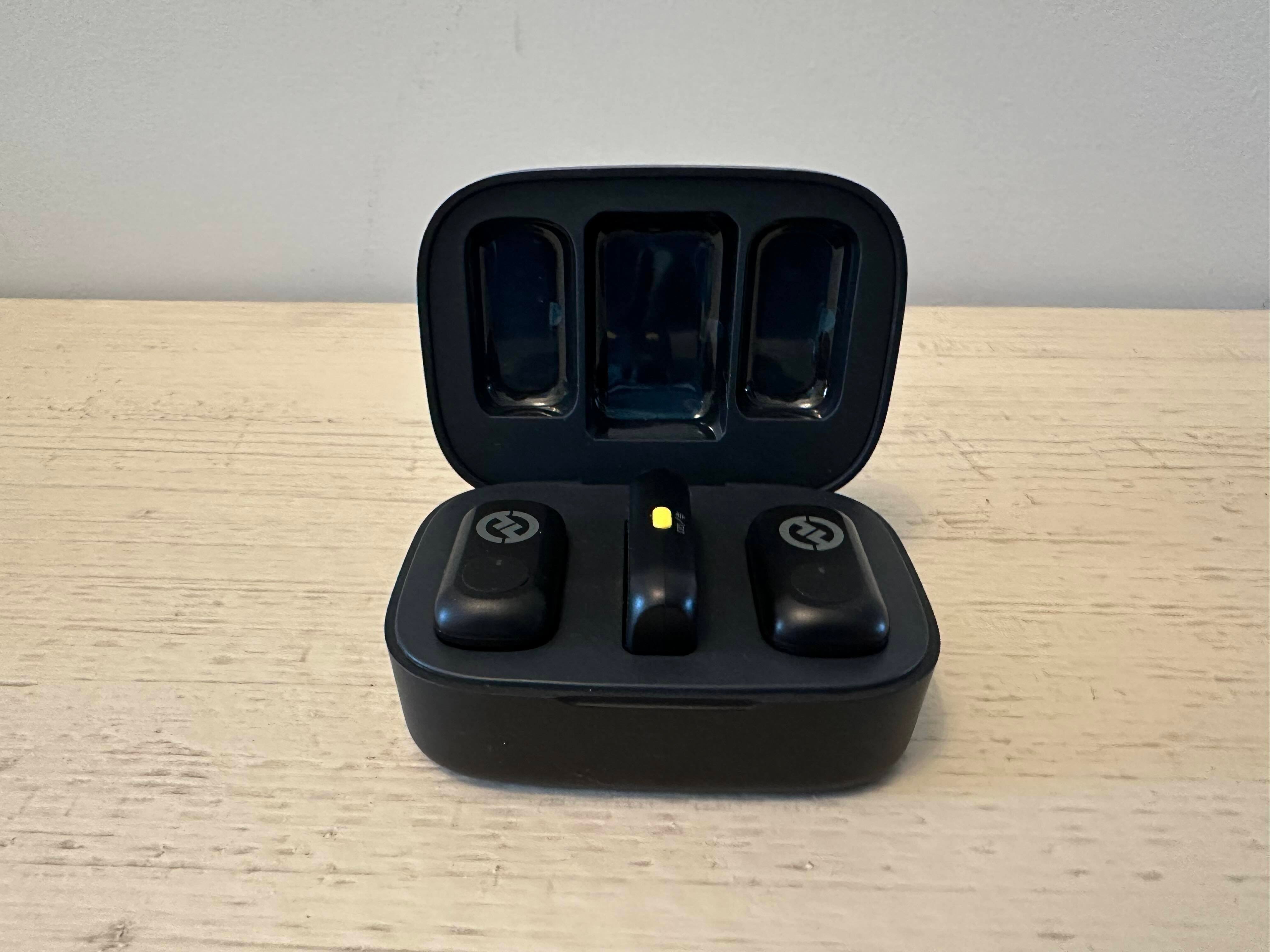 small black case containing 2 lav mics 